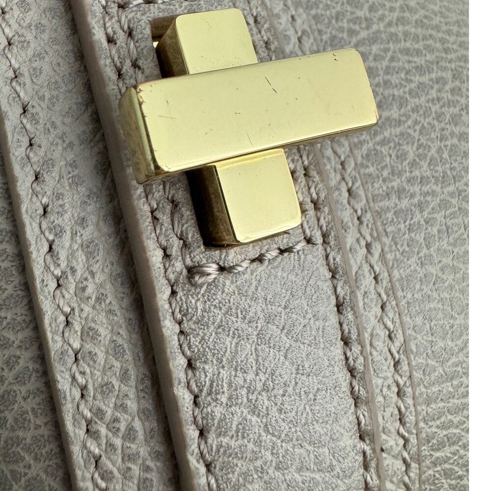 India Hicks Solitaire Tote Gray Pebbled Leather Gold Hardware Large Shoulder Bag - Picture 15 of 16